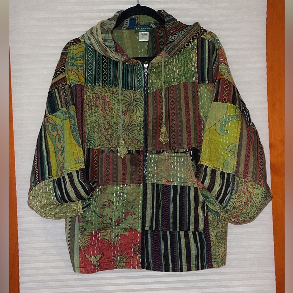 Green/Orange Kantha Patchwork Jacket Size M/L - image 1